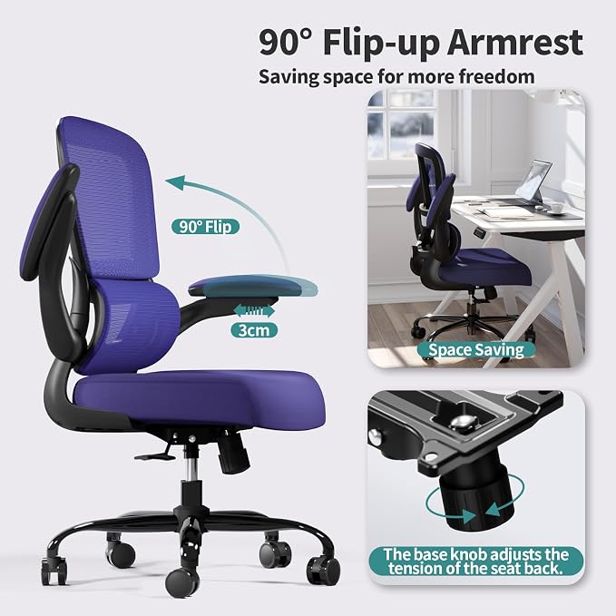 TRALT Office Chair - Ergonomic Desk Chair with Adjustable Lumbar Support, Mesh Computer Chair, Executive Chair for Home Office Comfortable Lumbar Support (Violet)