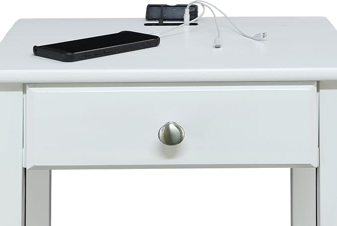 Casual Home Owl White Night Stand with USB Port , 17.5 in x 14.25 in x 24.5 in (W x L x H)