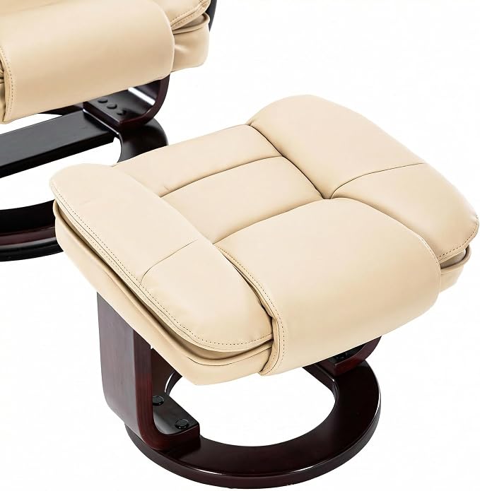 Argus Swivel Recliner with Ottoman, PU Leather & Wood Base Reclining Chair with Footrest, Ultra-Plush Double Foam for Living Room, Bedroom and Office, Set of 1