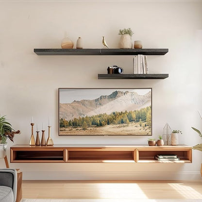 AMADA HOMEFURNISHING Floating Shelves Wall Mounted, 24 x 7 Inch Wall Shelves for Bathroom, Bedroom, Living Room, Black Shelves Set of 2 | Wall Shelves