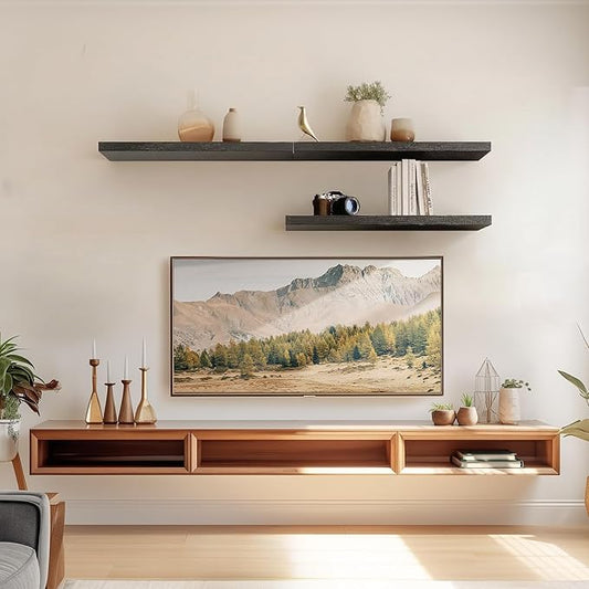 AMADA HOMEFURNISHING Floating Shelves Wall Mounted, 24 x 7 Inch Wall Shelves for Bathroom, Bedroom, Living Room, Black Shelves Set of 2 | Wall Shelves