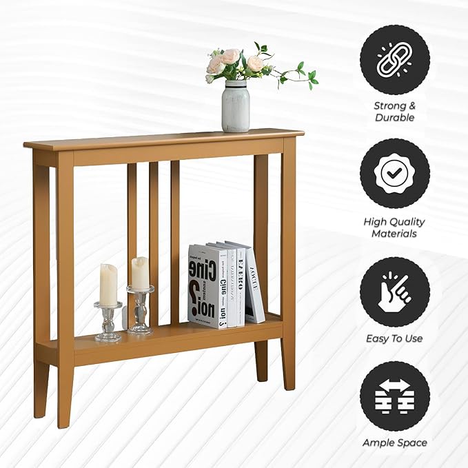 Kings Brand Narrow Console Table w/Storage Shelf, Entryway, Honey Mustard | Narrow Console Table with Storage Shelf – Slim Design Fits Entryways, Hallways, Behind Sofas, Shelf Décor, Books, Essentials