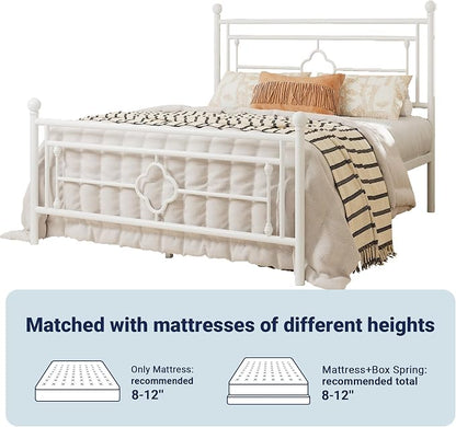 Allewie Full Size Metal Platform Bed Frame with Victorian Vintage Headboard and Footboard/Mattress Foundation/Under Bed Storage/No Box Spring Needed/Noise-Free/Easy Assembly, White