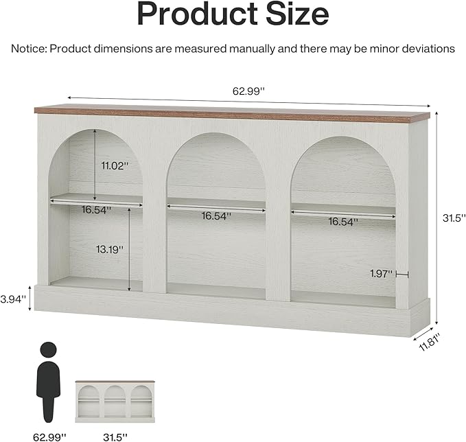 Tribesigns Farmhouse Console Table, 63-Inch Long Entryway Table with 3 Tier Storage, Wooden Rectangular Sofa Table Behind The Couch for Entrance, Hallway, Living Room, Off-White and Brown