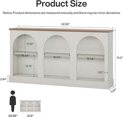 Tribesigns Farmhouse Console Table, 63-Inch Long Entryway Table with 3 Tier Storage, Wooden Rectangular Sofa Table Behind The Couch for Entrance, Hallway, Living Room, Off-White and Brown