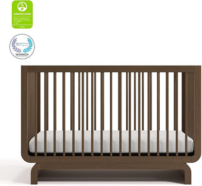 Storkcraft Santorini 5-in-1 Convertible Crib with Toddler Guardrail – GREENGUARD Gold Certified, Conversion Kit Included, 100% Solid Wood, Fits Standard Crib Mattress (Hazelnut)