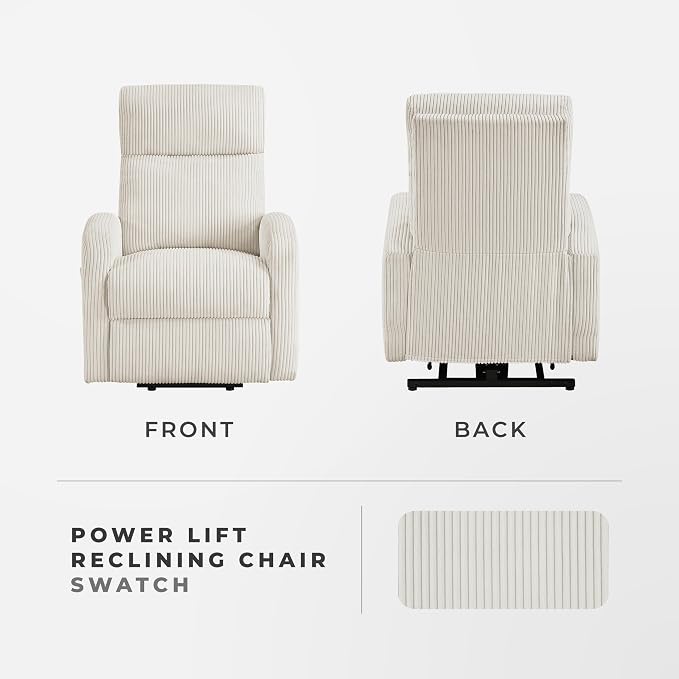 Lexicon Power Lift Recliner Chair for Elderly with Remote Control, Gentle Lift Motion, Side Pocket Armrest, Corduroy Upholstered Electric Recliner for Living Room/Bedroom, Easy Assembly, Beige