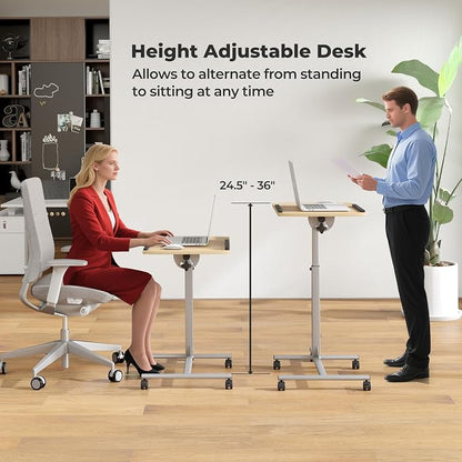 Tangkula Mobile Overbed Table Couch Table, Rolling Angle & Height Adjustable Laptop Stand Cart, Laptop Desk with Smooth & Lockable Wheels, Tray Table for Bed Sofa Side (Natural)