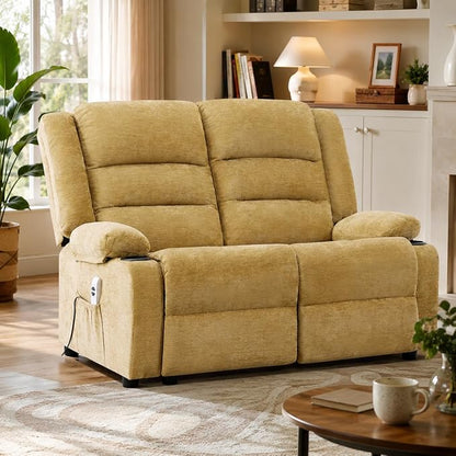 52Inch Reclining Loveseat Sofa,Power Loveseat Recliner,Electric Love seat Recliner Sofa for Bedroom,Living Room with Charging Ports,Yellow