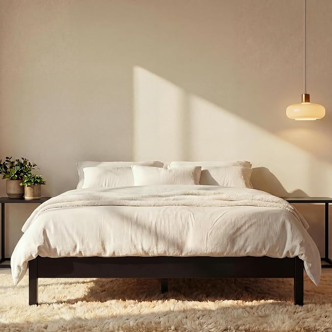 LIFEMENT Full Bed Frame Signature Wood Platform, Noise Free, Under Bed Storage, No Box Spring Needed, Easy Assembly, Black