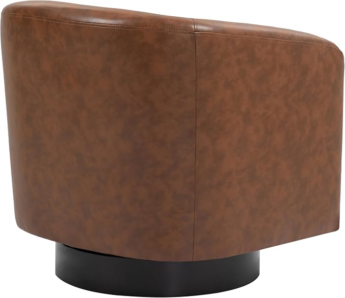 Faux Leather Swivel Barrel Accent Chairs Set of 2, Comfy Club Chair Upholstered Round Armchair for Lving Room, Coffee