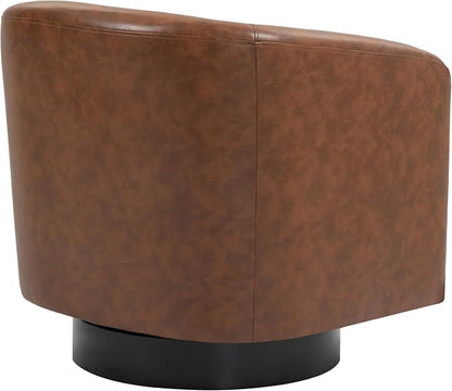 Faux Leather Swivel Barrel Accent Chairs Set of 2, Comfy Club Chair Upholstered Round Armchair for Lving Room, Coffee