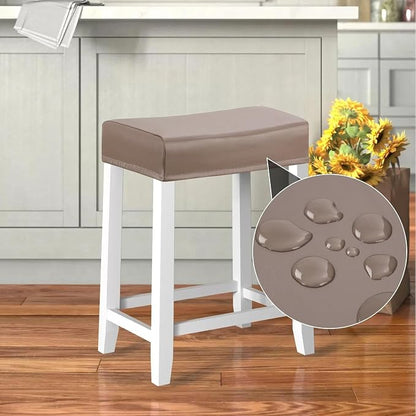 YISUN Stool Covers Rectangle - 2 Pack Stretch Waterproof Saddle Seat Cover Counter Bar Stools Bar Chairs Covers Kitchen Island Chairs Cushion Protector (2, Pu Leather-Chocolate)