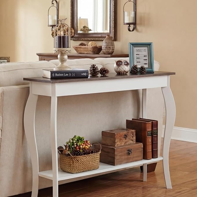 ChooChoo Narrow Farmhouse Console Table, Chic Accent Sofa Table, Entryway Table, Soft White