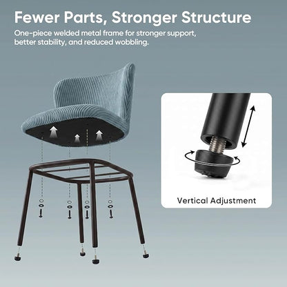 SIMTONAL Upholstered Dining Chairs Set of 2, Corduroy Armless Kitchen Chairs with Memory Foam Seat, Black Metal Legs, Mid Century Modern Accent Seating for Apartment, Vanity, [Sage Green]