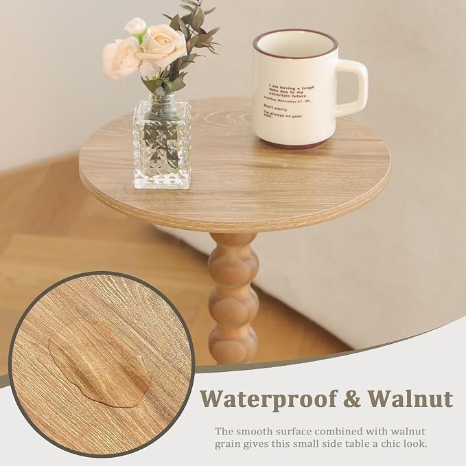Fultyle Small Side Table, Drink Table for Small Spaces, Modern Martini Table with Solid Wood Leg, Round End Tables Living Room for Bedroom and Office (Rustic Walnut)