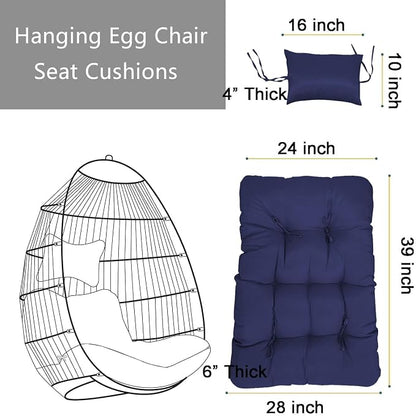 Enipate Outdoor Hanging Egg Chair Cushion, Water-Resistant Tufted Swing Basket Chairs Cushion Pads with Headrest Pillow