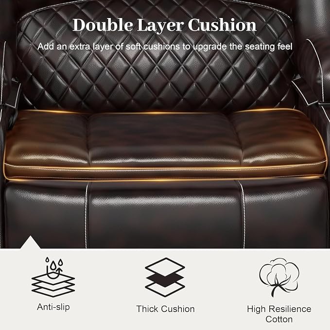 Yolsali Loveseat Lounger Sofa Set with 2 Layers Cushion Living Room 2+1 Piece 2 Seater Reclining Double Sofa Leather with Removable Console 1 Oversized Lounger Sofa Seats