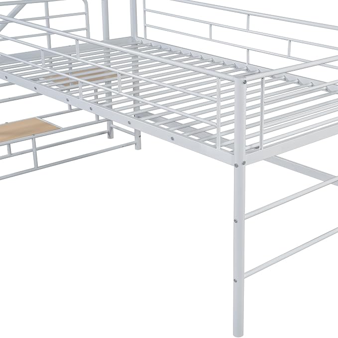 Twin Size Low Loft Bed for Kids,Metal Loft Bed Frame with Stair for Boys Girls,Kids Loft Bed Twin Size with Storage Steps,White
