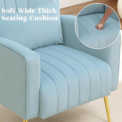 Modern Accent Chairs Set of 2 Upholstered Living Room Chairs,High Back Arm Chairs with Metal Legs Lumbar Reading Chair for Bedroom, Apartment, Small Spaces Sky Blue