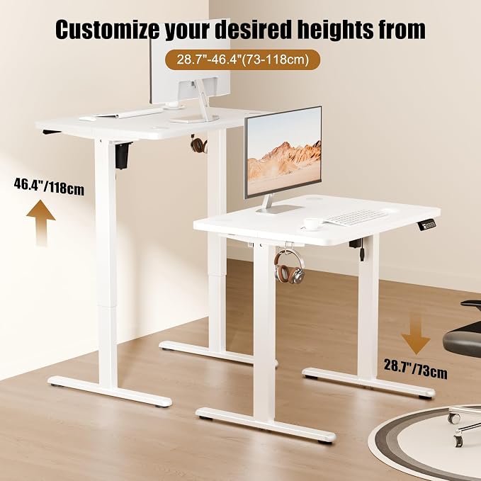 ERGOMAKER Electric Standing Desk, 31.5" x 23.6" Height Adjustable Sit Stand Desk with Splice Board for Home Office, Computer Desk Memory Preset (White Frame, White Desktop)