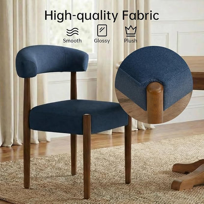 VKNOW Wooden Dining Chairs Set of 2, Modern Upholstered Dining Room Chairs with Walnut Wood Legs and Curved Backrest, Fabric Kitchen Chairs for Farmhouse/Living Room/Dining Room, Blue