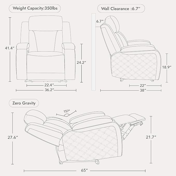 Watson & Whitely Genuine Leather Power Recliner Chairs for Adults, Zero Gravity Recliner with Power Headrest & Hidden Storage, Electric Reclining Sofa Chair for Living Room, Home Office, Dark Brown