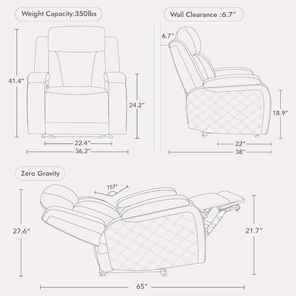 Watson & Whitely Genuine Leather Power Recliner Chairs for Adults, Zero Gravity Recliner with Power Headrest & Hidden Storage, Electric Reclining Sofa Chair for Living Room, Home Office, Dark Brown