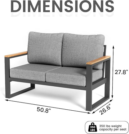 Sundale Outdoor Aluminum Patio Loveseat, All-Weather Outdoor Furniture with 6" Olefin Cushion & Wide Armrest, Outdoor Couch for Garden Deck Porch(Grey) | Heavy Duty