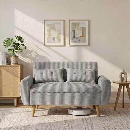 Shintenchi 48'' Loveseat Sofa, Mid-Century Modern Upholstered Couch Deep Seat with 2 Pillows, 10" Thick Cushion with Spring, Solid Wood Frame Small Couch for Living Room, Dorms & Office, Light Grey