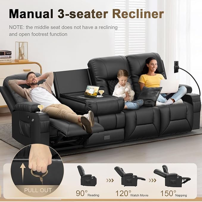 YONISEE 4 Seat Recliner Sofa with Flip Backrest Design, Loveseat Reclining Sofa with Storage Drawer, USB Ports, 2 Cell Phone Holder, Loveseat Recliner Couch for Living Room