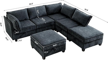 ORRD Corner Modular Sectional Sofa Set, Convertible L Shaped Couch with Storage, 6 Seater Sofa Modular with Ottomans and Reversible Chaise for Living Room, Office (Blue Grey)