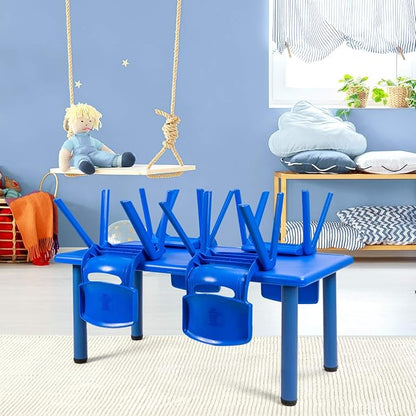 Costzon 47 x 23.5 Inch Rectangular Kids Table, Children School Activity Table for Reading Drawing Dining Playing, Multifunctional Plastic Table w/Steel Pipe, Toddler Furniture for Boys & Girls (Blue)