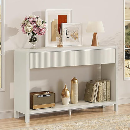 FATORRI Entryway Console Table with 2 Drawers, 47.2 inch Modern Sofa Table for Living Room, Couch Tables Behind Sofa and Hallway Tables with Storage, Antique White