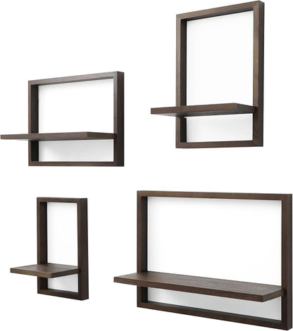 PHOENANCEE Square Floating Shelves,Framed Wall Shelf Decorative Set of 4,Modern Plants Hanging Display Art Decor Storage for Livingroom Bedroom Bathroom Farmhouse,Home Light Wood,Rustic Walnut