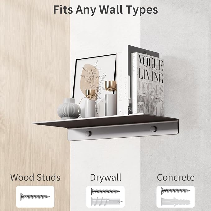 Danpoo 8 inch Gray Small Floating Shelf for Wall Organizer & Storage, Mini Display Shelf, Metal Wall Shelf for Bathroom, Living Room, Kitchen, Bedroom
