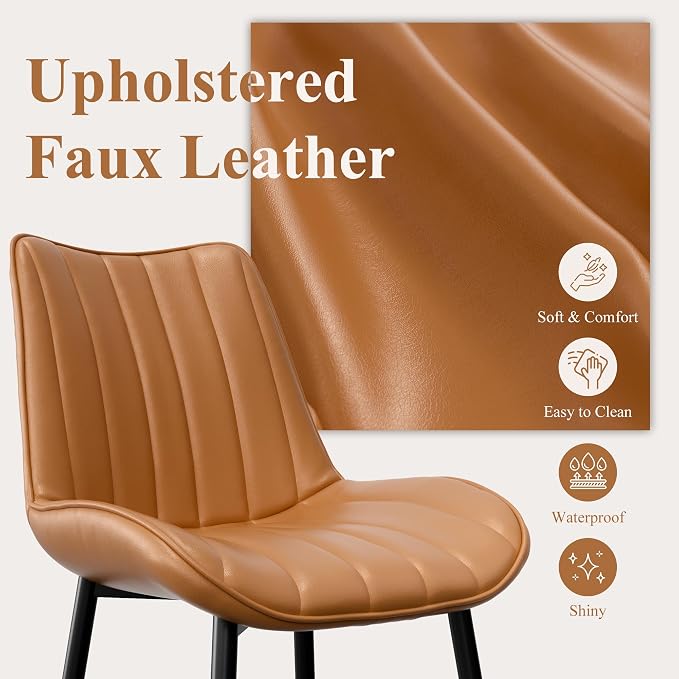 VECELO Dining Chairs Set of 2, Vegan Leather Fabric & Metal Frame, Mordern Style for Kitchen, Living Room,Offcie, Brown