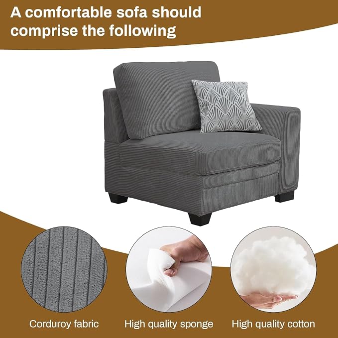 Legend Vansen Oversized Modular Sectional Sofa,8 Seat U Shaped Couch with Ottoman,Corduroy Sofa with Deep Seat,Convertible Large Sectional Couches for Living Room (Grey, U-13)