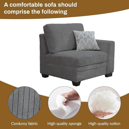 Legend Vansen Oversized Modular Sectional Sofa,16 Seat U Shaped Couch with Ottoman,Corduroy Sofa with Deep Seat,Convertible Large Sectional Couches for Living Room(Grey, U-16)
