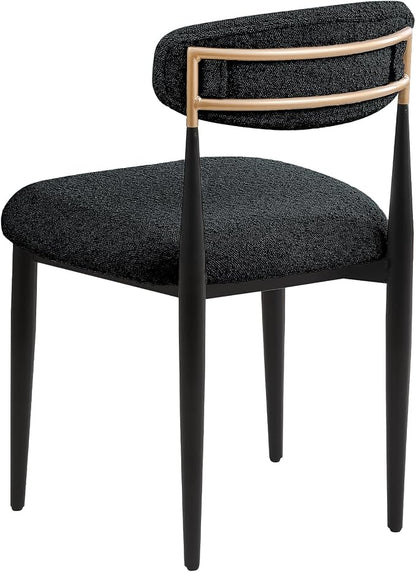 Morden Fort Black Dining Chairs Set of 4, Boucle Upholstered Kitchen Chairs with Curved Backs and Gold Metal Frame for Dining Room and Apartment, Black