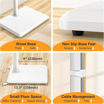 TVON Floor TV Stand with Mount for Most 32-65 Inch TVs up to 88lbs, Height Adjustable TV Floor Stand with Wood Base for Space Saving, Tall Floor TV Stand for Bedroom, Corner & Living Room, White