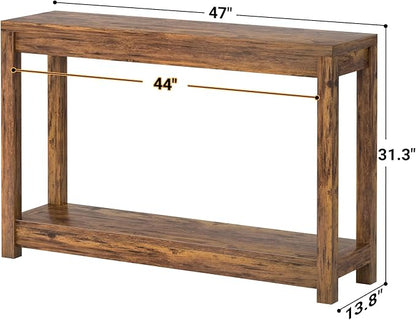 Besiost 47" Farmhouse Wood Entryway Table Narrow Console Table with Storage Behind Couch Sofa Table with Shelves Entry Way Table with Open Storage, Easy Assembly, Rustic Brown