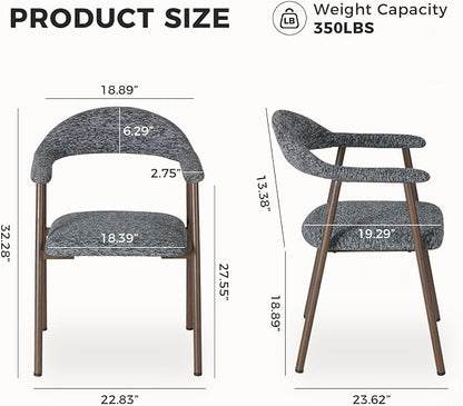 DUMOS Dining Chairs Set of 2, Linen Fabric Upholstered Kitchen Side Chairs with Curved Backrest & Metal Legs, Modern Farmhouse Accent Chair for Dining Room Kitchen Living Room Cafe, Gray