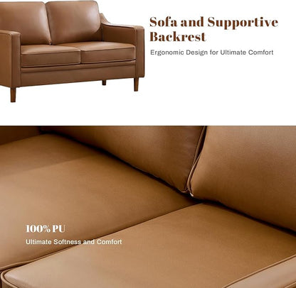 Kingfun 60" Faux Leather Sofa, Loveseat Couch, Mid Century Modern Love Seat Couches with Solid Wood Frame for Living Room Bedroom
