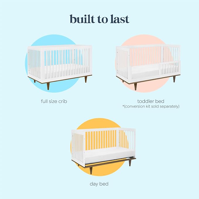 Davinci Marley 3-in-1 Convertible Crib w/Mattress - White & Walnut | FSC & GREENGUARD Gold Certified Crib Convertible to Toddler Bed & Daybed - Includes Mattress - Conversion Kit Sold Separately
