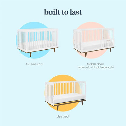 Davinci Marley 3-in-1 Convertible Crib w/Mattress - White & Walnut | FSC & GREENGUARD Gold Certified Crib Convertible to Toddler Bed & Daybed - Includes Mattress - Conversion Kit Sold Separately