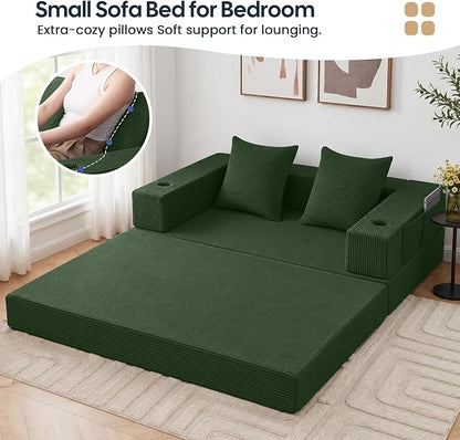 COMAX Futon Sofa Bed, Convertible Sofa Bed, Folding Boneless Couches | Boneless Couch for living room, 4‑in‑1 Fold Out Small Foldable Loveseat Floor Sleeper Mattress Lounge Space‑Saving, Green
