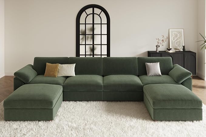 EASE MOOSE Oversized Sectional Modular Sofa,Large U Shape Sectional Couch Wide Deep Seat Modular Cloud Couch,Removable Cover,Green