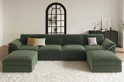 EASE MOOSE Oversized Sectional Modular Sofa,Large U Shape Sectional Couch Wide Deep Seat Modular Cloud Couch,Removable Cover,Green