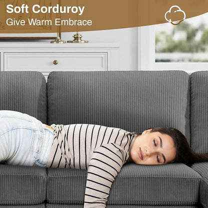 Legend Vansen Oversized Modular Sectional Sofa,9 Seat U Shaped Couch with Ottoman,Corduroy Sofa with Deep Seat,Convertible Large Sectional Couches for Living Room (Grey, U-9)